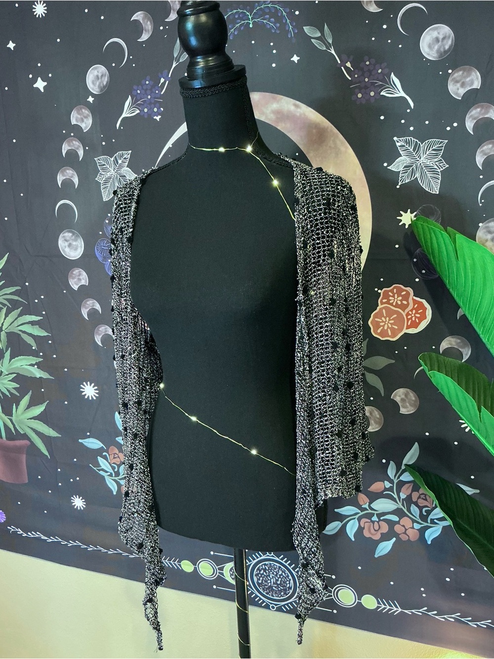 Metallic Black Open-Front Knit Cardigan 🖤